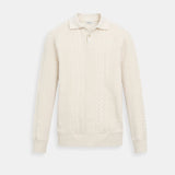 Klassischer Zopfstrickpullover mit Polokragen