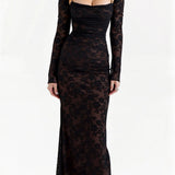 Damen Spitzen Maxikleid mit Langarm