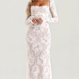 Damen Spitzen Maxikleid mit Langarm