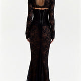 Damen Spitzen Maxikleid mit Langarm