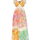 Maxikleid mit Blumenmuster, V-Ausschnitt und Rüschen-Trägern für Damen