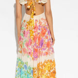 Maxikleid mit Blumenmuster, V-Ausschnitt und Rüschen-Trägern für Damen