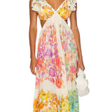 Maxikleid mit Blumenmuster, V-Ausschnitt und Rüschen-Trägern für Damen