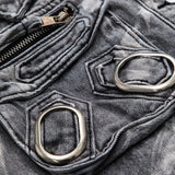 Raven | Cropped Denim-Weste in Grau mit Metallelementen – Urban und Edgy