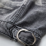 Raven | Cropped Denim-Weste in Grau mit Metallelementen – Urban und Edgy