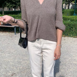 Gerippter Strickpullover mit Kragen