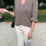 Gerippter Strickpullover mit Kragen