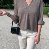 Gerippter Strickpullover mit Kragen