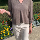 Gerippter Strickpullover mit Kragen