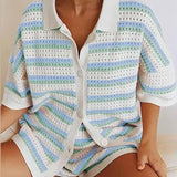 Pauline | Zweiteiliges Strick-Set mit Hemd & Shorts