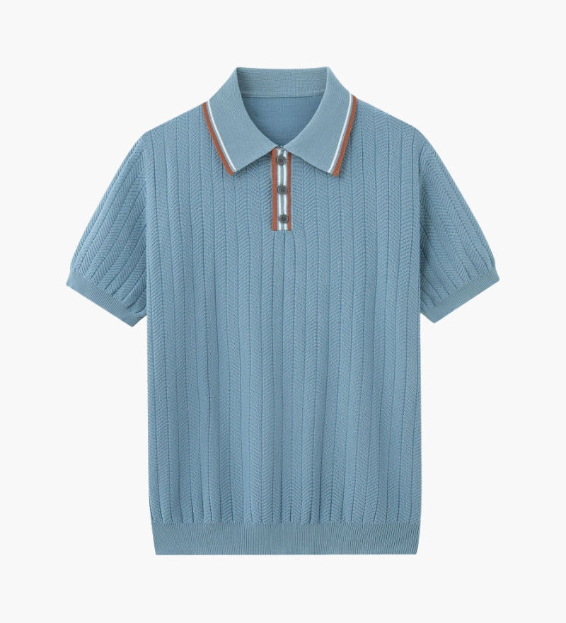 Theo | Sommer Strick-Poloshirt mit Kontrastkragen