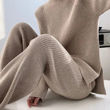 Camila | Rippenstrick Weites Bein Schlaghosen & Pullover Zweiteilig Lounge-Set