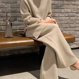 Camila | Rippenstrick Weites Bein Schlaghosen & Pullover Zweiteilig Lounge-Set