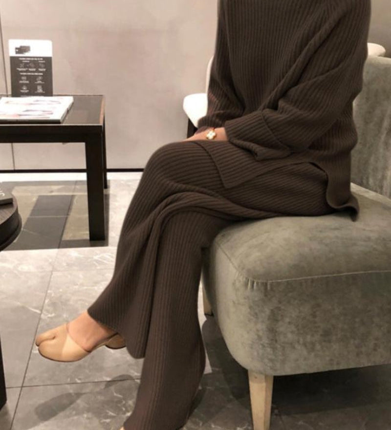 Camila | Rippenstrick Weites Bein Schlaghosen & Pullover Zweiteilig Lounge-Set