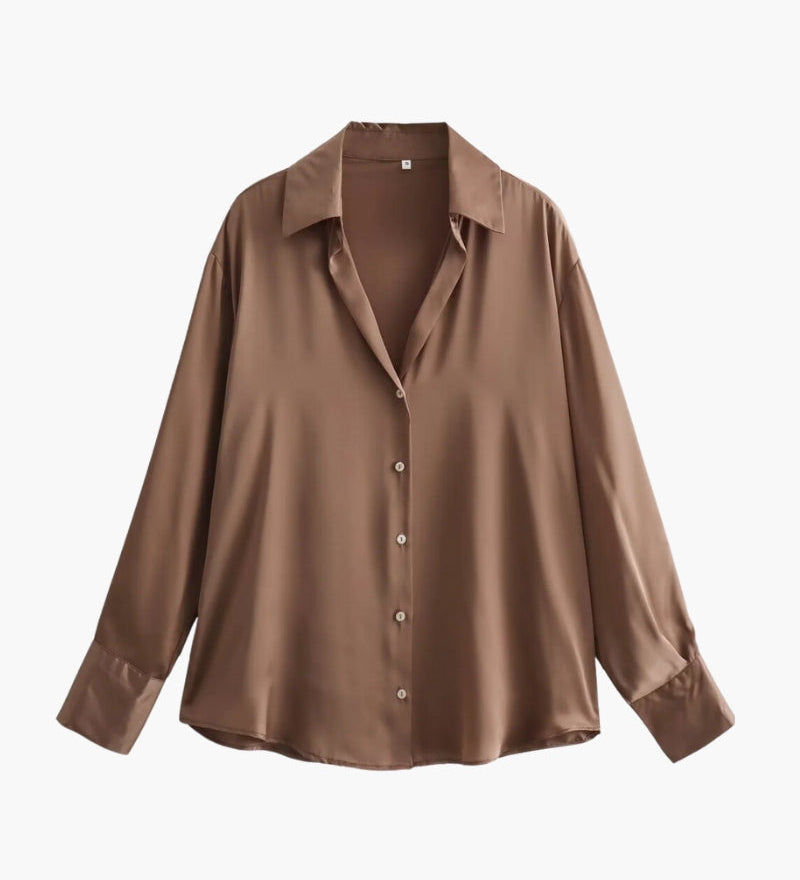 Satin-Style Damenbluse mit Knopfleiste – Elegant, Fließend & Zeitlos