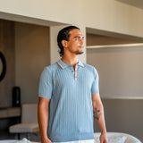 Theo | Sommer Strick-Poloshirt mit Kontrastkragen