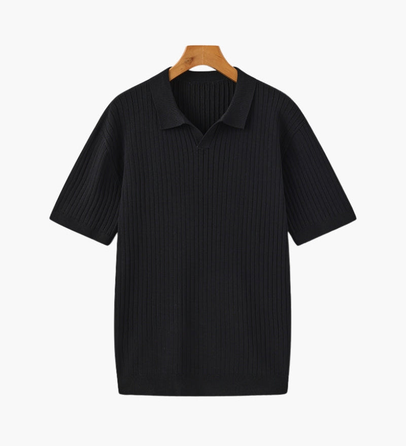 Christian | Herren Kurzarm Fein Rippenstrick Polo-Shirt