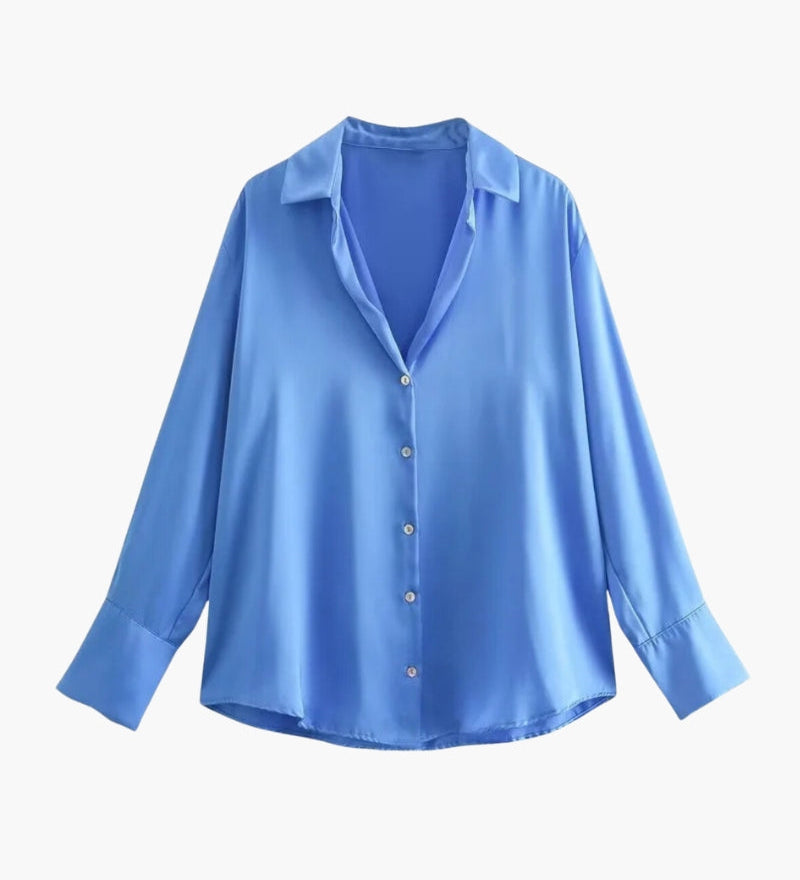 Satin-Style Damenbluse mit Knopfleiste – Elegant, Fließend & Zeitlos
