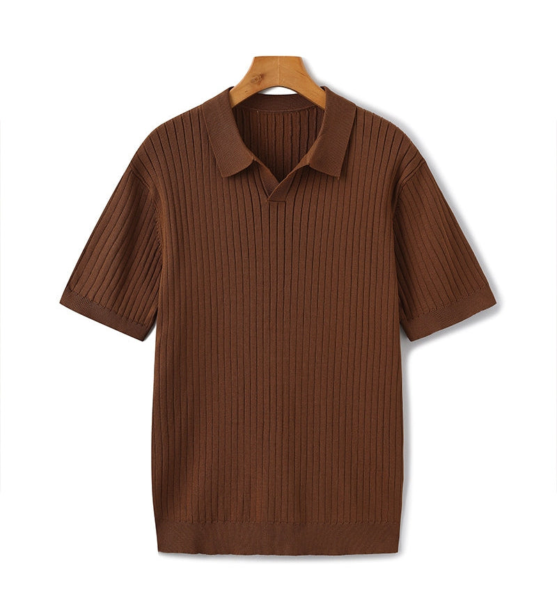 Christian | Herren Kurzarm Fein Rippenstrick Polo-Shirt