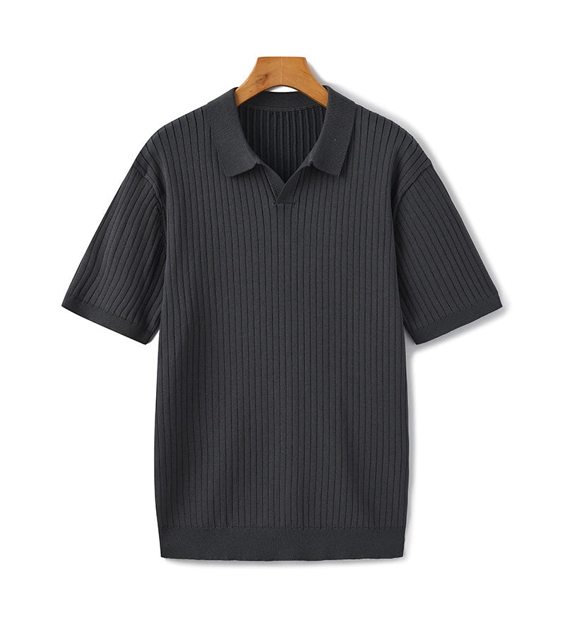 Christian | Herren Kurzarm Fein Rippenstrick Polo-Shirt