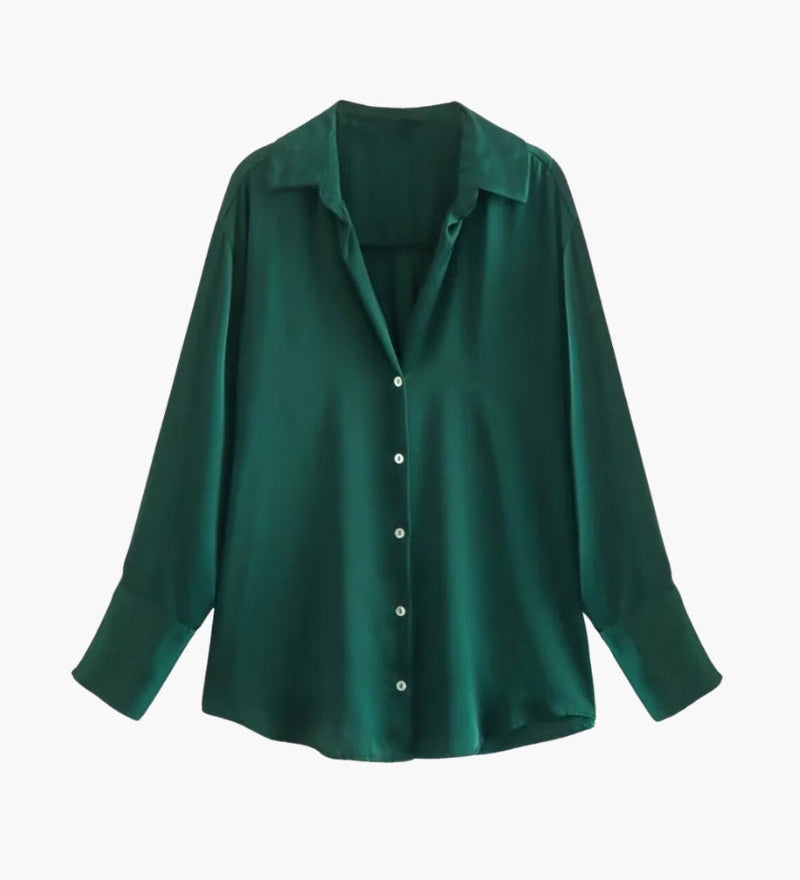 Satin-Style Damenbluse mit Knopfleiste – Elegant, Fließend & Zeitlos