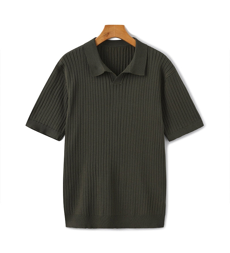 Christian | Herren Kurzarm Fein Rippenstrick Polo-Shirt