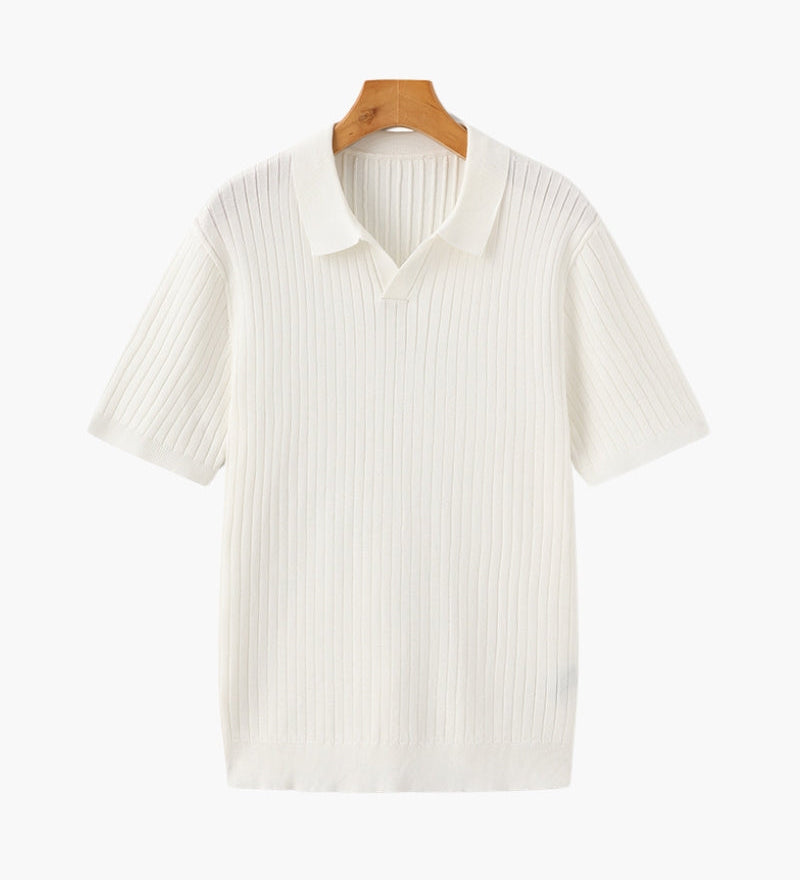 Christian | Herren Kurzarm Fein Rippenstrick Polo-Shirt
