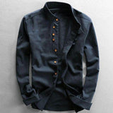 Elegantes Herrenhemd mit Stehkragen und modischer Knopfleiste – Stilvolle Langarmbluse für moderne Outfits