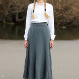 Gerlinde | Weit schwingender Strick-Midirock mit Plissee-Falten und elastischem Bund