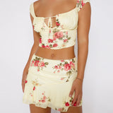 Hilde | Ärmel Crop Blumentop mit Wickelminirock für Sommer Chic