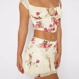 Hilde | Ärmel Crop Blumentop mit Wickelminirock für Sommer Chic