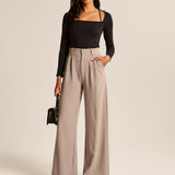 Elegante High-Waist Wide-Leg Hose in Sand mit zeitlosem Business-Look