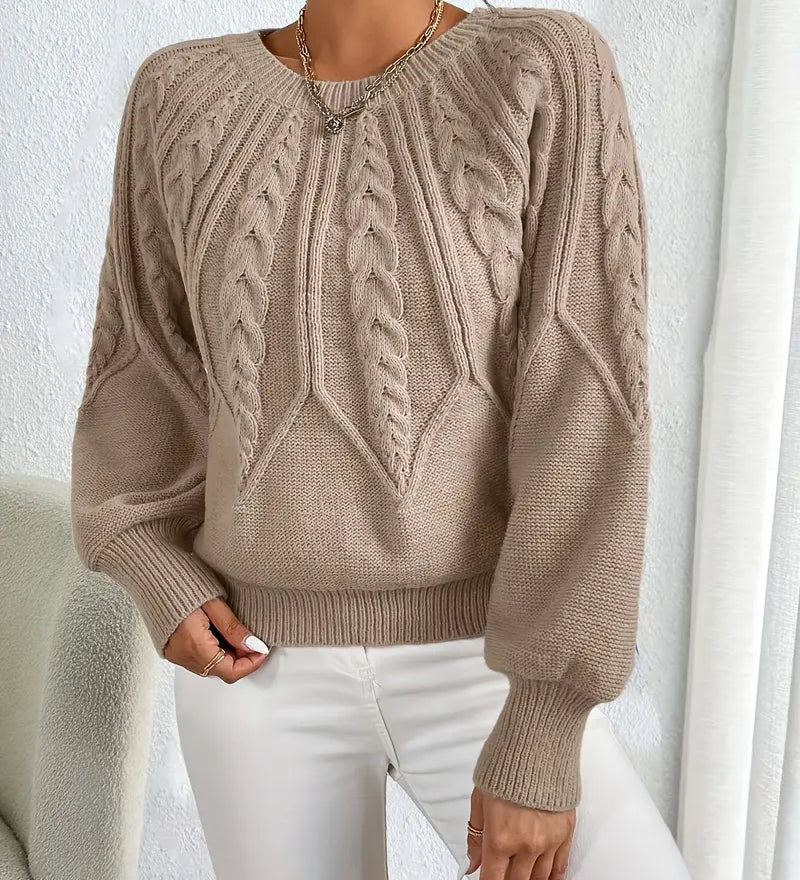 Damen Strickpullover – Eleganter Zopfmuster Pullover mit Rundhals