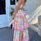 Odetta | Romantisches Blumen Maxikleid mit Zurück Spitzen-Details