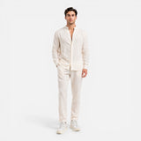Herren Leinenhemd und Hose Set mit Stehkragen