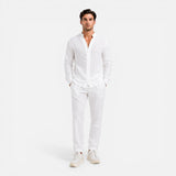 Herren Leinenhemd und Hose Set mit Stehkragen