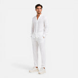 Herren Leinenhemd und Hose Set mit Stehkragen