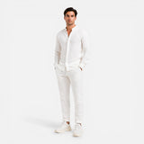 Herren Leinenhemd und Hose Set mit Stehkragen