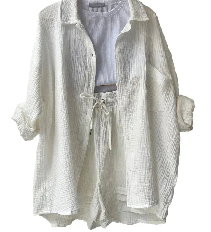 Lässiges 2-Teiler Damen Set – Oversize Hemd & Shorts aus Musselin | Zendoo.de