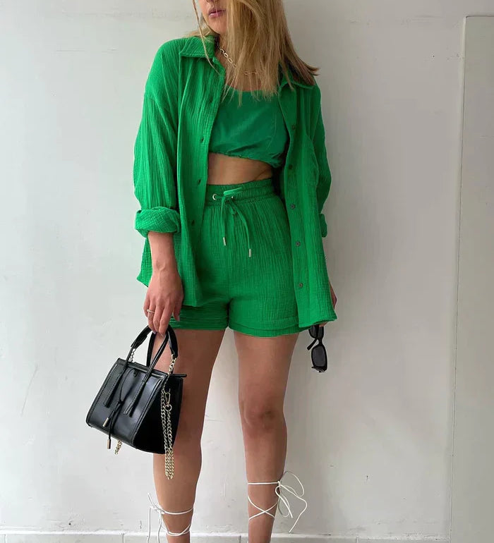 Lässiges 2-Teiler Damen Set – Oversize Hemd & Shorts aus Musselin | Zendoo.de