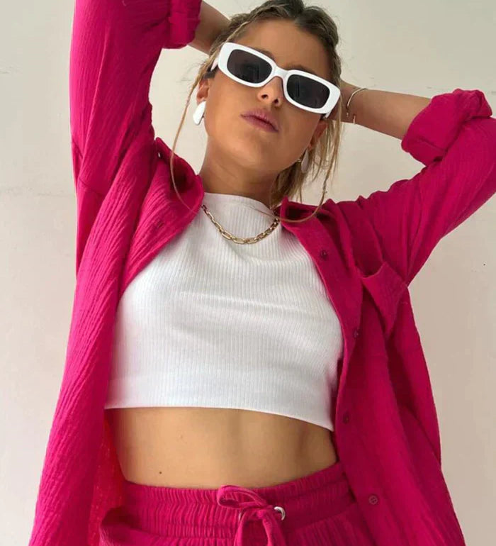 Lässiges 2-Teiler Damen Set – Oversize Hemd & Shorts aus Musselin | Zendoo.de