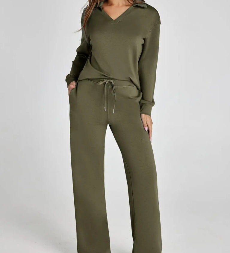 Damen Freizeitanzug mit Zipper-Pullover und weiter Hose