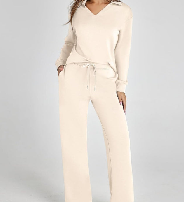 Damen Freizeitanzug mit Zipper-Pullover und weiter Hose