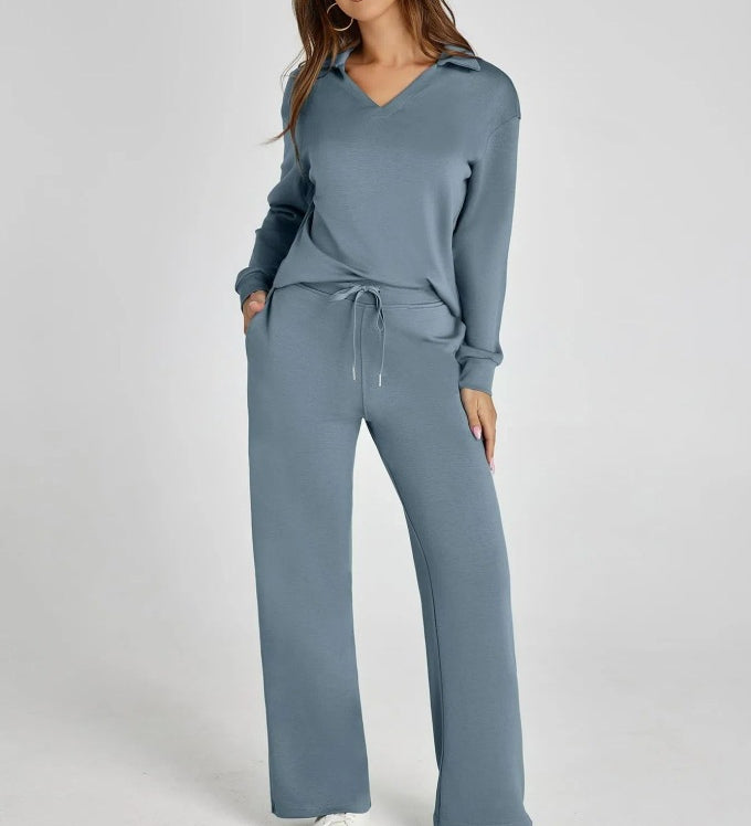 Damen Freizeitanzug mit Zipper-Pullover und weiter Hose