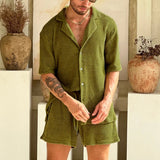 Lässiges Herren-Set aus Waffelstrick | Hemd & Shorts