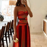 Maxi Sommerkleid mit Cut-Outs & Bandeau-Top – Farbverlauf Rot-Orange