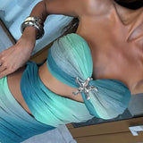 Maxi Sommerkleid mit Cut-Outs & Bandeau-Top – Farbverlauf Rot-Orange