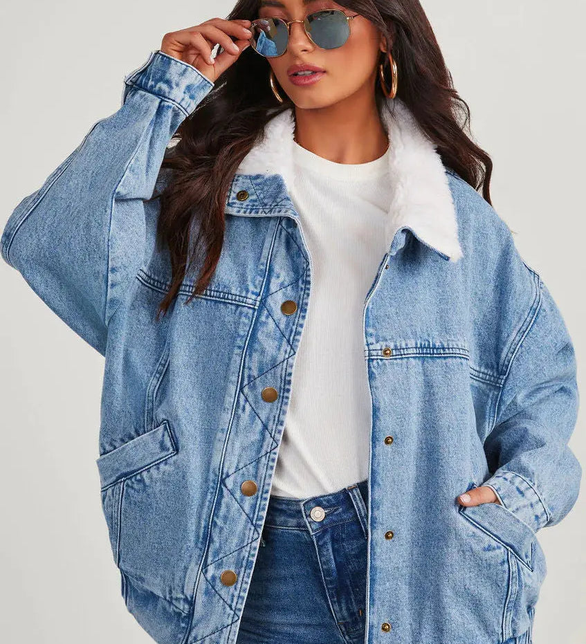 Eva | Damen-Denimjacke mit Fleecekragen – Trendy und Bequem für Jeden Tag Zendoo.de