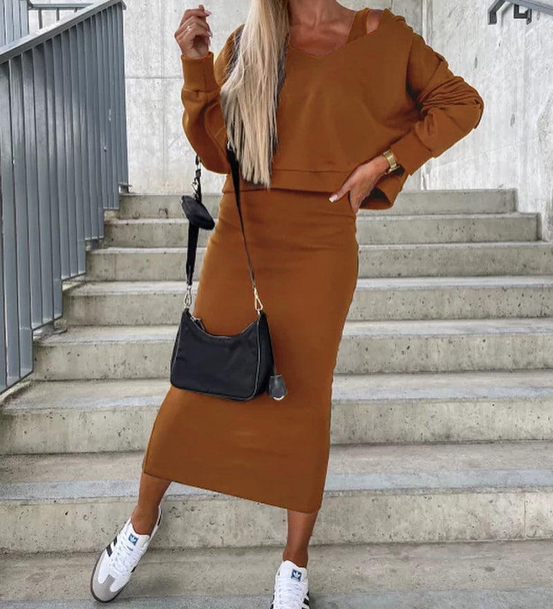 Modisches Zweiteiler Set mit Cropped Pullover und Midirock – Urban Streetstyle Look