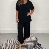 Damen Zweiteiler mit lockerem Chiffon-Top und weiter Hose